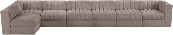 Meridian Furniture Rummi Seven Piece Modular Sectional Taupe Velvet Channel Tufted Living Room Sofa 660Taupe-Sec7D