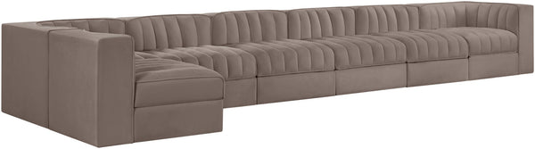 Meridian Furniture Rummi Seven Piece Modular Sectional Taupe Velvet Channel Tufted Living Room Sofa 660Taupe-Sec7D