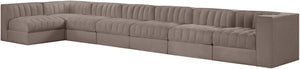 Meridian Furniture Rummi Seven Piece Modular Sectional Taupe Velvet Channel Tufted Living Room Sofa 660Taupe-Sec7D