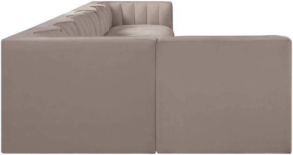 Meridian Furniture Rummi Seven Piece Modular Sectional Taupe Velvet Channel Tufted Living Room Sofa 660Taupe-Sec7D