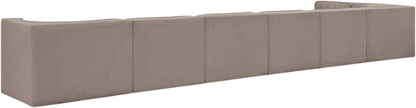 Meridian Furniture Rummi Seven Piece Modular Sectional Taupe Velvet Channel Tufted Living Room Sofa 660Taupe-Sec7D