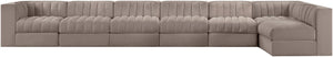 Meridian Furniture Rummi Seven Piece Modular Sectional Taupe Velvet Channel Tufted Living Room Sofa 660Taupe-Sec7D
