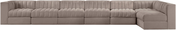Meridian Furniture Rummi Seven Piece Modular Sectional Taupe Velvet Channel Tufted Living Room Sofa 660Taupe-Sec7D