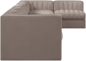 Meridian Furniture Rummi Seven Piece Modular Sectional Taupe Velvet Channel Tufted Living Room Sofa 660Taupe-Sec7D