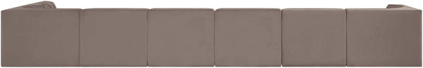Meridian Furniture Rummi Seven Piece Modular Sectional Taupe Velvet Channel Tufted Living Room Sofa 660Taupe-Sec7D
