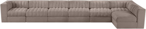Meridian Furniture Rummi Seven Piece Modular Sectional Taupe Velvet Channel Tufted Living Room Sofa 660Taupe-Sec7D