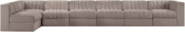 Meridian Furniture Rummi Seven Piece Modular Sectional Taupe Velvet Channel Tufted Living Room Sofa 660Taupe-Sec7D