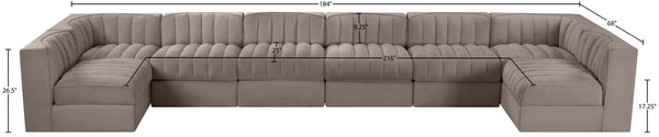 Meridian Furniture Rummi Eight Piece Modular Sectional with Channel Tufting in Taupe Performance Velvet 660Taupe-Sec8A