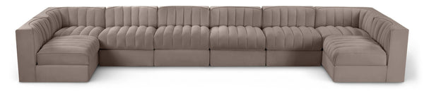 Meridian Furniture Rummi Eight Piece Modular Sectional with Channel Tufting in Taupe Performance Velvet 660Taupe-Sec8A