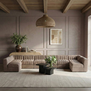 Meridian Furniture Rummi Eight Piece Modular Sectional with Channel Tufting in Taupe Performance Velvet 660Taupe-Sec8A