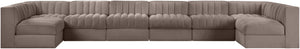 Meridian Furniture Rummi Eight Piece Modular Sectional with Channel Tufting in Taupe Performance Velvet 660Taupe-Sec8A