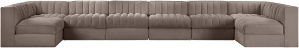 Meridian Furniture Rummi Eight Piece Modular Sectional with Channel Tufting in Taupe Performance Velvet 660Taupe-Sec8A
