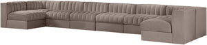 Meridian Furniture Rummi Eight Piece Modular Sectional with Channel Tufting in Taupe Performance Velvet 660Taupe-Sec8A