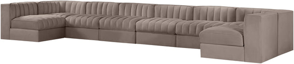 Meridian Furniture Rummi Eight Piece Modular Sectional with Channel Tufting in Taupe Performance Velvet 660Taupe-Sec8A
