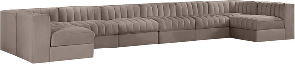 Meridian Furniture Rummi Eight Piece Modular Sectional with Channel Tufting in Taupe Performance Velvet 660Taupe-Sec8A