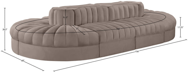 Meridian Furniture Rummi 8 Piece Modular Sectional Channel Tufted Velvet Low Profile Living Room Sofa 660Taupe-Sec8B