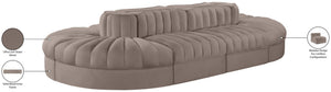Meridian Furniture Rummi 8 Piece Modular Sectional Channel Tufted Velvet Low Profile Living Room Sofa 660Taupe-Sec8B