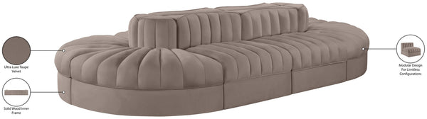 Meridian Furniture Rummi 8 Piece Modular Sectional Channel Tufted Velvet Low Profile Living Room Sofa 660Taupe-Sec8B