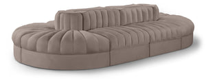 Meridian Furniture Rummi 8 Piece Modular Sectional Channel Tufted Velvet Low Profile Living Room Sofa 660Taupe-Sec8B