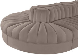 Meridian Furniture Rummi 8 Piece Modular Sectional Channel Tufted Velvet Low Profile Living Room Sofa 660Taupe-Sec8B