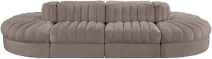 Meridian Furniture Rummi 8 Piece Modular Sectional Channel Tufted Velvet Low Profile Living Room Sofa 660Taupe-Sec8B