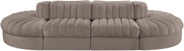 Meridian Furniture Rummi 8 Piece Modular Sectional Channel Tufted Velvet Low Profile Living Room Sofa 660Taupe-Sec8B