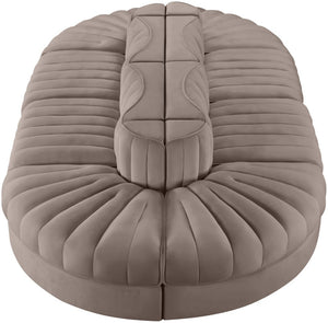 Meridian Furniture Rummi 8 Piece Modular Sectional Channel Tufted Velvet Low Profile Living Room Sofa 660Taupe-Sec8B