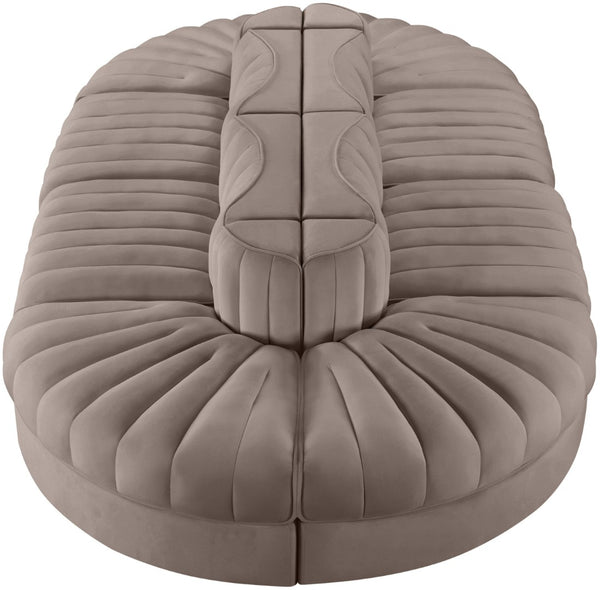 Meridian Furniture Rummi 8 Piece Modular Sectional Channel Tufted Velvet Low Profile Living Room Sofa 660Taupe-Sec8B