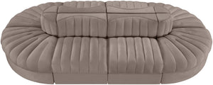 Meridian Furniture Rummi 8 Piece Modular Sectional Channel Tufted Velvet Low Profile Living Room Sofa 660Taupe-Sec8B