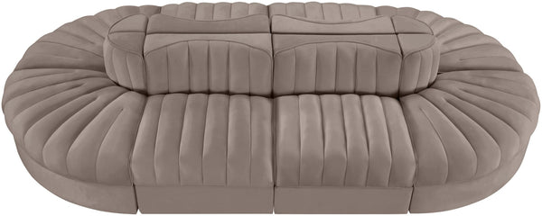 Meridian Furniture Rummi 8 Piece Modular Sectional Channel Tufted Velvet Low Profile Living Room Sofa 660Taupe-Sec8B