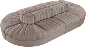 Meridian Furniture Rummi 8 Piece Modular Sectional Channel Tufted Velvet Low Profile Living Room Sofa 660Taupe-Sec8B