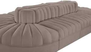 Meridian Furniture Rummi 8 Piece Modular Sectional Channel Tufted Velvet Low Profile Living Room Sofa 660Taupe-Sec8B