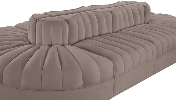 Meridian Furniture Rummi 8 Piece Modular Sectional Channel Tufted Velvet Low Profile Living Room Sofa 660Taupe-Sec8B