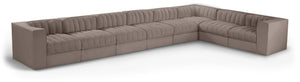 Meridian Furniture Rummi 8 Piece Modular Sectional Channel Tufted Velvet Performance Fabric Sofa Set 660Taupe-Sec8C