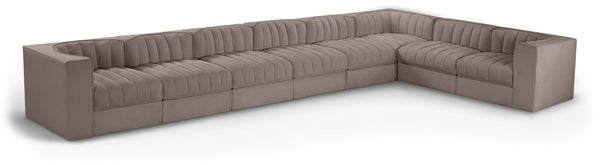 Meridian Furniture Rummi 8 Piece Modular Sectional Channel Tufted Velvet Performance Fabric Sofa Set 660Taupe-Sec8C