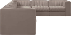 Meridian Furniture Rummi 8 Piece Modular Sectional Channel Tufted Velvet Performance Fabric Sofa Set 660Taupe-Sec8C