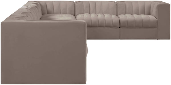 Meridian Furniture Rummi 8 Piece Modular Sectional Channel Tufted Velvet Performance Fabric Sofa Set 660Taupe-Sec8C