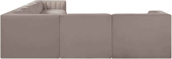 Meridian Furniture Rummi 8 Piece Modular Sectional Channel Tufted Velvet Performance Fabric Sofa Set 660Taupe-Sec8C