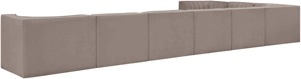 Meridian Furniture Rummi 8 Piece Modular Sectional Channel Tufted Velvet Performance Fabric Sofa Set 660Taupe-Sec8C