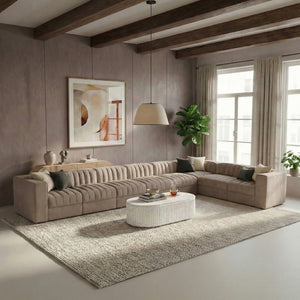 Meridian Furniture Rummi 8 Piece Modular Sectional Channel Tufted Velvet Performance Fabric Sofa Set 660Taupe-Sec8C