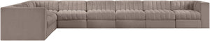 Meridian Furniture Rummi 8 Piece Modular Sectional Channel Tufted Velvet Performance Fabric Sofa Set 660Taupe-Sec8C