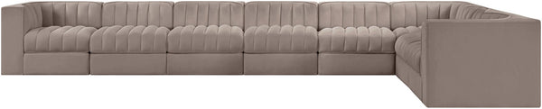 Meridian Furniture Rummi 8 Piece Modular Sectional Channel Tufted Velvet Performance Fabric Sofa Set 660Taupe-Sec8C