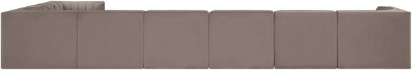 Meridian Furniture Rummi 8 Piece Modular Sectional Channel Tufted Velvet Performance Fabric Sofa Set 660Taupe-Sec8C