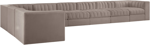 Meridian Furniture Rummi 8 Piece Modular Sectional Channel Tufted Velvet Performance Fabric Sofa Set 660Taupe-Sec8C