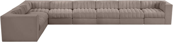 Meridian Furniture Rummi 8 Piece Modular Sectional Channel Tufted Velvet Performance Fabric Sofa Set 660Taupe-Sec8C