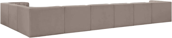 Meridian Furniture Rummi 8 Piece Modular Sectional Channel Tufted Velvet Performance Fabric Sofa Set 660Taupe-Sec8C