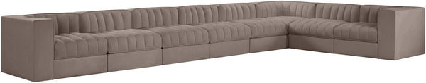Meridian Furniture Rummi 8 Piece Modular Sectional Channel Tufted Velvet Performance Fabric Sofa Set 660Taupe-Sec8C