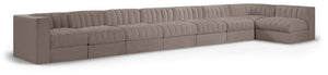 Meridian Furniture Rummi Eight Piece Modular Sectional Taupe Velvet Channel Tufted Low Profile Sofa 660Taupe-Sec8D
