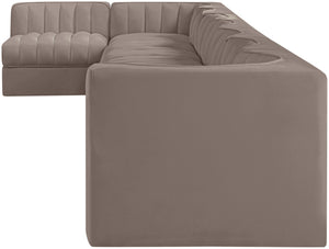 Meridian Furniture Rummi Eight Piece Modular Sectional Taupe Velvet Channel Tufted Low Profile Sofa 660Taupe-Sec8D