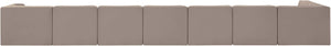 Meridian Furniture Rummi Eight Piece Modular Sectional Taupe Velvet Channel Tufted Low Profile Sofa 660Taupe-Sec8D